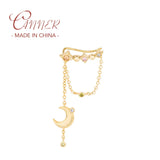 Sterling Silver Earcuff Geometric Tassel Chain Zircon Earring