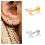 925 Silver Ins Star Stud Earrings Threaded Labret Jewelry for Women