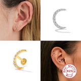 925 Silver Tragus CZ Labret Lip Ring Cartilage Piercing Earrings