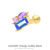 Colorful Zircon 925 Silver Stud Earrings Spiral Cartilage Piercing Ear Studs