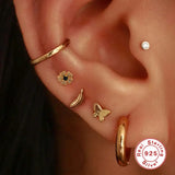 Colorful Zircon 925 Silver Stud Earrings Spiral Cartilage Piercing Ear Studs