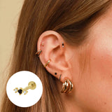 925 Silver Small Ear Piercing Cartilage Studs Pearl Leaf Earrings for Women