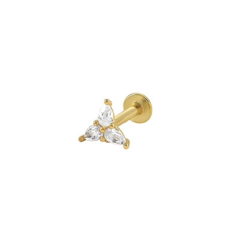 925 Silver Small Ear Piercing Cartilage Studs Pearl Leaf Earrings for Women