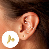 925 Silver Small Ear Piercing Cartilage Studs Pearl Leaf Earrings for Women