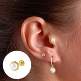 925 Silver Small Ear Piercing Cartilage Studs Pearl Leaf Earrings for Women
