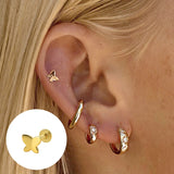 925 Silver Small Ear Piercing Cartilage Studs Pearl Leaf Earrings for Women