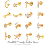 925 Sterling Silver Tragus Piercing Stud Earring Zircon Labret Lip Ring