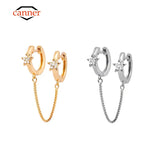 S925 Double Hoops Earring Zircon Star Chain Women Jewelry