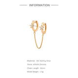 S925 Double Hoops Earring Zircon Star Chain Women Jewelry