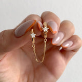 S925 Double Hoops Earring Zircon Star Chain Women Jewelry