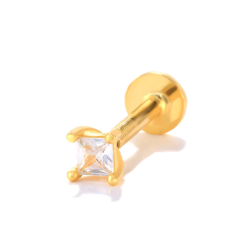 Zircon 925 Silver Plating Stud Earrings for Women Lip Cartilage Jewelry