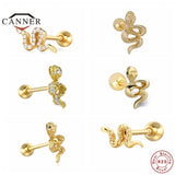 925 Silver Snake Zircon Stud Earrings Mini Piercing Earring