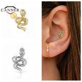 925 Silver Snake Zircon Stud Earrings Mini Piercing Earring