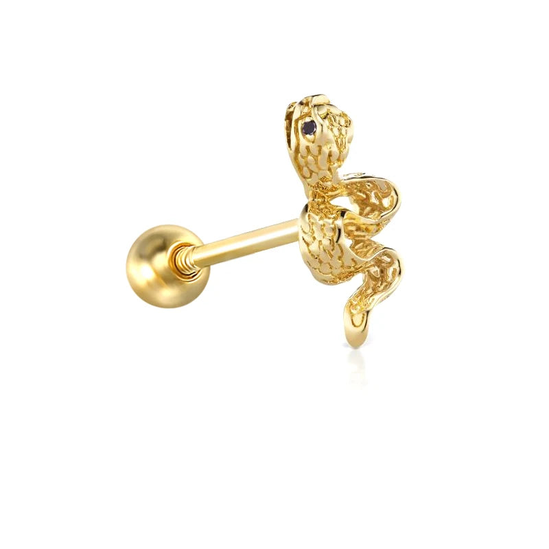 925 Silver Snake Zircon Stud Earrings Mini Piercing Earring