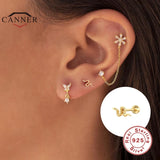 925 Silver Snake Zircon Stud Earrings Mini Piercing Earring