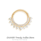 925 Silver Vintage Circle Hoop Earring Golden Pearl Hoops Jewelry