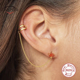 925 Silver Chain Ear Clip Cuff Earrings for Women Jewelry Pendientes