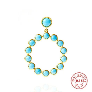 Real S925 Sterling Silver Retro Single Stud Earrings Turquoise Pendant