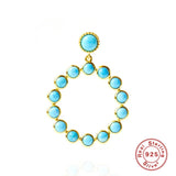 Real S925 Sterling Silver Retro Single Stud Earrings Turquoise Pendant