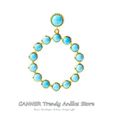 Real S925 Sterling Silver Retro Single Stud Earrings Turquoise Pendant