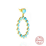 Real S925 Sterling Silver Retro Single Stud Earrings Turquoise Pendant