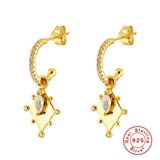 925 Silver CZ Hoop Earrings Geometric Design