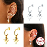 925 Silver CZ Hoop Earrings Geometric Design