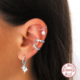 925 Silver CZ Hoop Earrings Geometric Design
