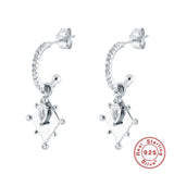 925 Silver CZ Hoop Earrings Geometric Design