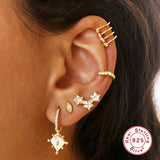 925 Silver CZ Hoop Earrings Geometric Design
