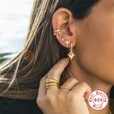 925 Silver CZ Hoop Earrings Geometric Design
