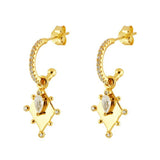 925 Silver CZ Hoop Earrings Geometric Design