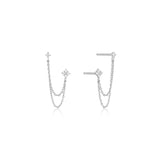 925 Silver Four Flowers Stud Earrings Double Aretes Borla Kraakbeen