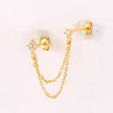 925 Silver Four Flowers Stud Earrings Double Aretes Borla Kraakbeen