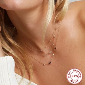 925 Silver Clavicle Necklace Set with Zirconia Pendant
