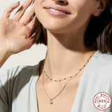 925 Silver Chain Necklace Double Layer Pearl Pendant