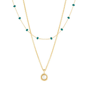 925 Silver Chain Necklace Double Layer Pearl Pendant