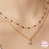 925 Silver Chain Necklace Double Layer Pearl Pendant
