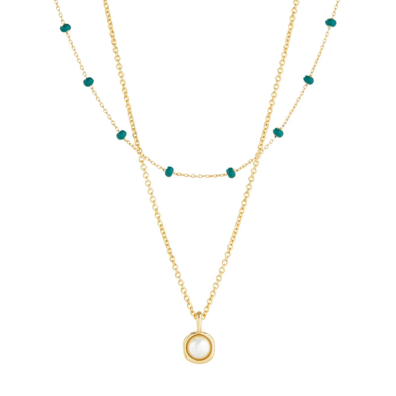 925 Silver Chain Necklace Double Layer Pearl Pendant