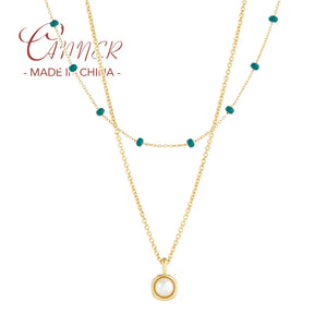925 Silver Chain Necklace Double Layer Pearl Pendant