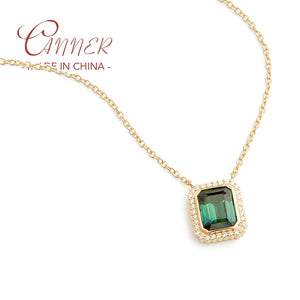 925 Sterling Silver Green Zircon Pendant Necklace
