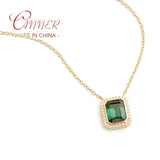 925 Sterling Silver Green Zircon Pendant Necklace