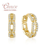 Hiphop Zircon Chain 925 Sterling Silver Hoop Earrings