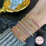 Adjustable Charm 925 Sterling Silver Chain Bracelet for Women