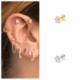 925 Silver Zirconia Labret Lip Ring Cartilage Stud Earrings
