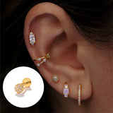 925 Silver CZ Flat Back Cartilage Stud Earrings for Women