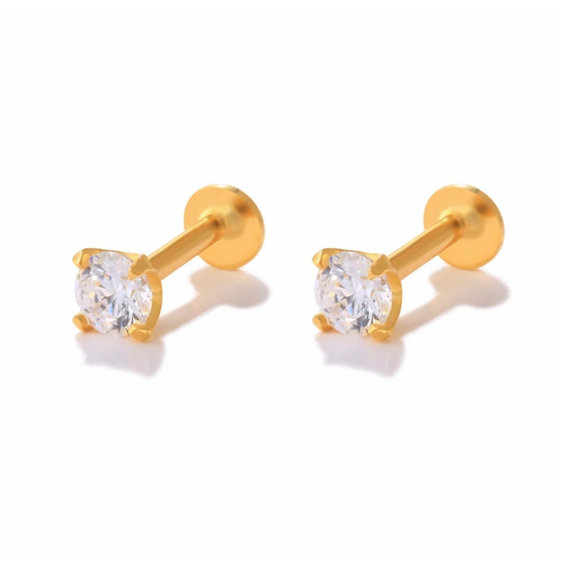 925 Silver CZ Flat Back Cartilage Stud Earrings for Women