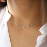 3.0mm Round Cut Diamond Necklace 925 Silver Minimalist Clavicle Pendant