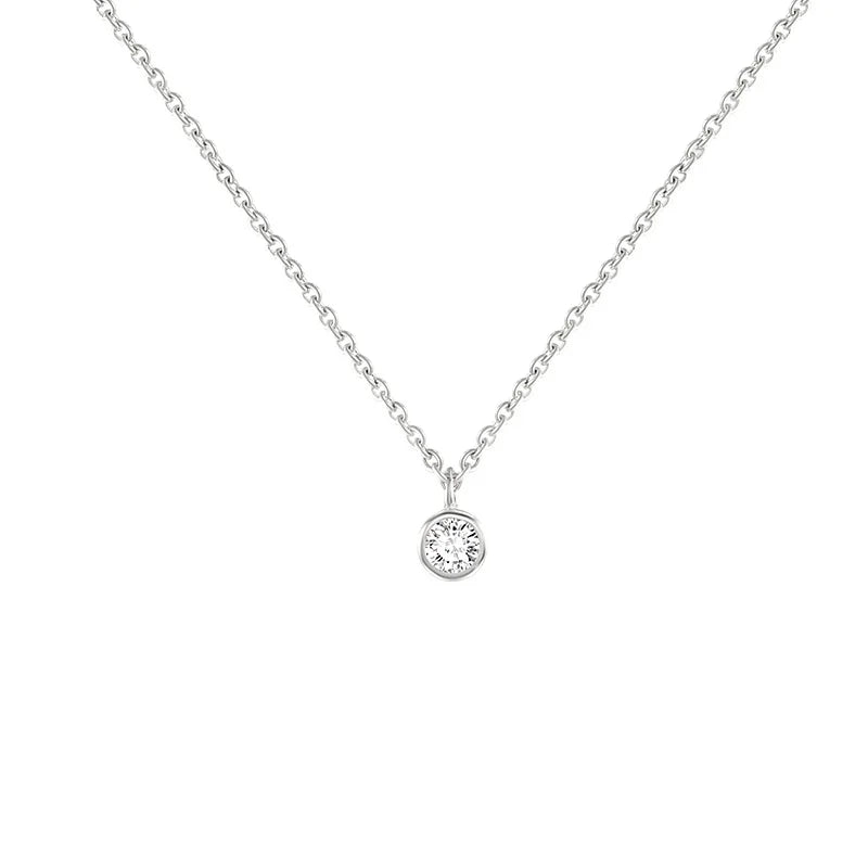 3.0mm Round Cut Diamond Necklace 925 Silver Minimalist Clavicle Pendant
