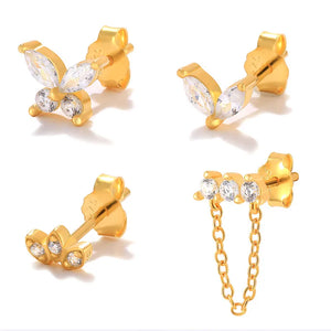 925 Silver CZ Stud Earrings Set Wedding Party Jewelry